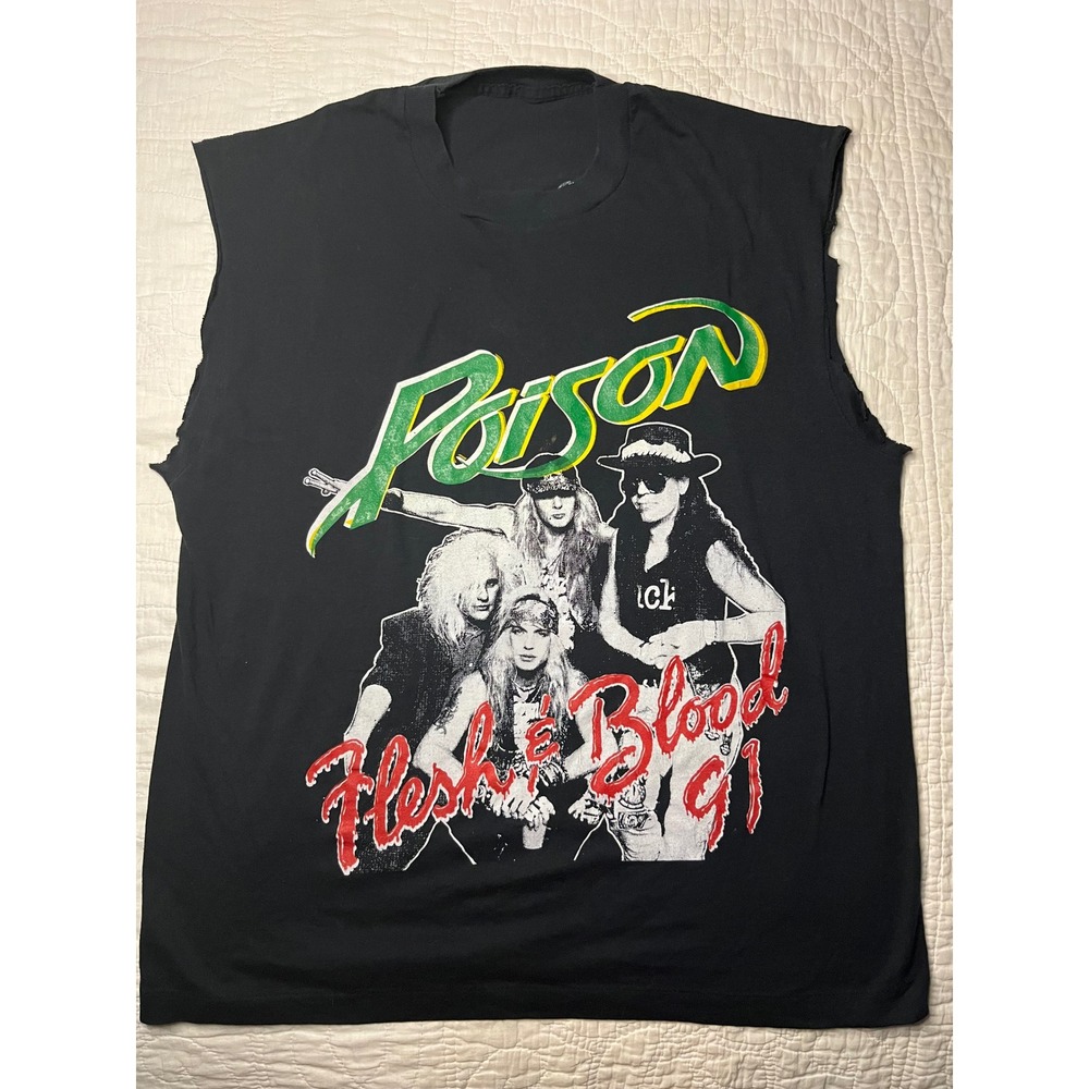 Vintage 1991 Poison Flesh & Blood Tour Shirt Slaughter BulletBoys Muscle Tee L